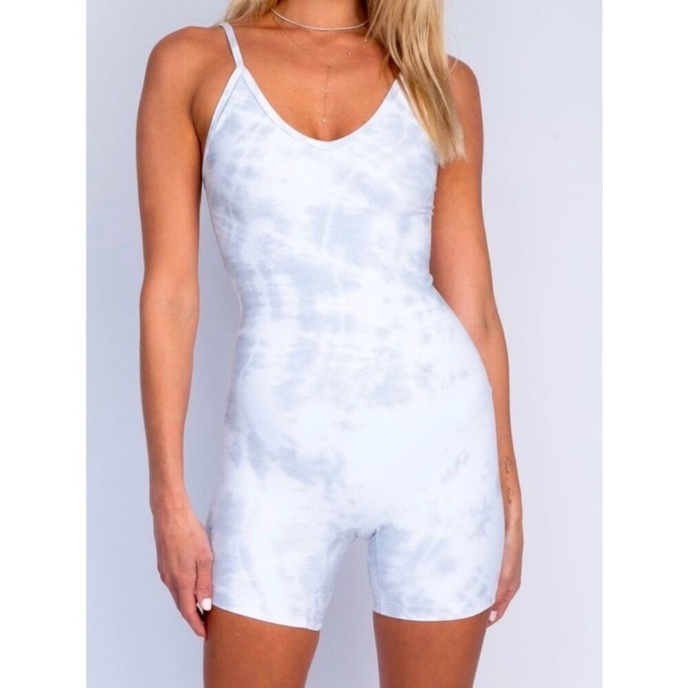 Skatie Sydne Bodysuit - Silver Lake White Tie-Dye Sleeveless Romper